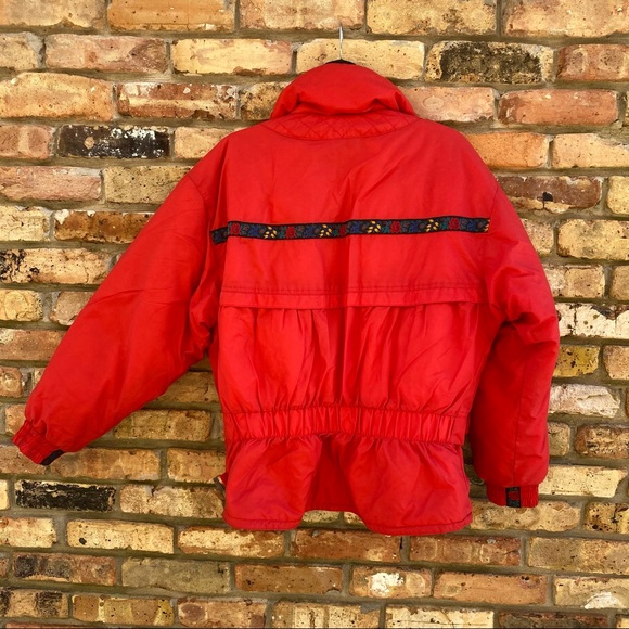Vintage Edelweiss Skiwear Ladies Size M Ski Jacket Red High Neck Floral Design - Picture 7 of 10